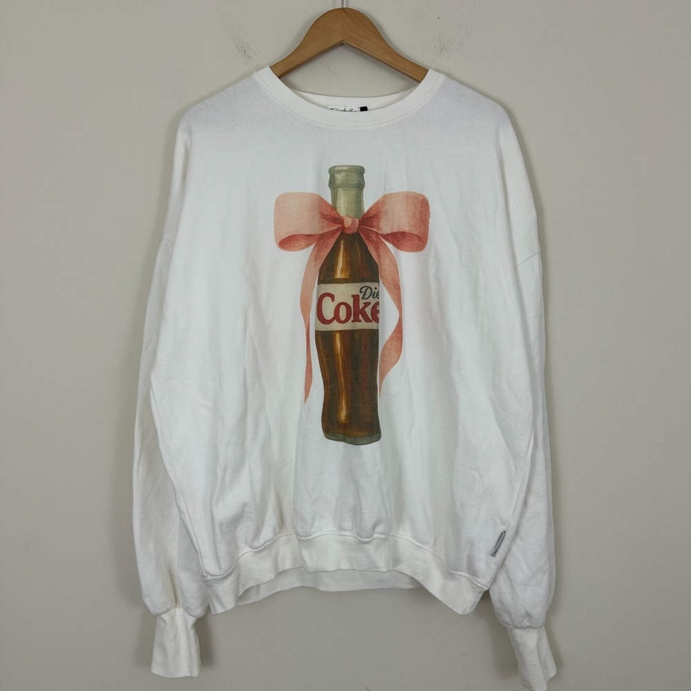 The Laundry Room Diet Coke Bow Sweatshirt Womens White Bottle Graphic Print M